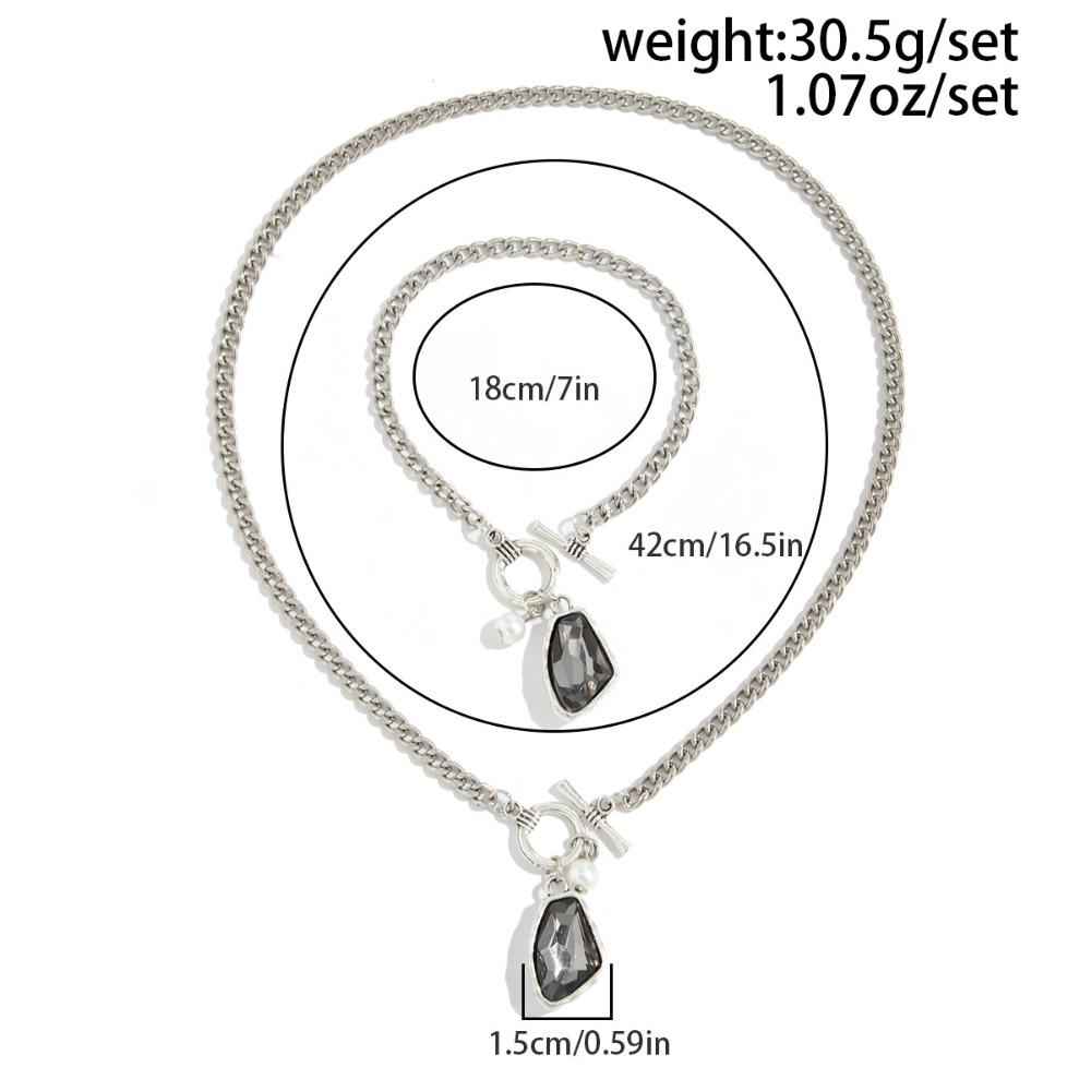 Luxury Simple Irregular Geometric Acrylic Black Imitation Diamond Pendant OT Buckle Necklace Bracelet Ring for Women Jewelry Set