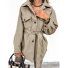 Autumn Winter Long Sleeved Cardigan Women Coats Plus Size Solid Color Casual Loose Simple Lapel Button Woolen Jackets Pockets Lace-up Women's Clothing