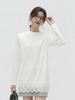 Women's Long Sleeve Lace Hem T-Shirt with Half-High Collar - Loose, Slimming Mid-Length Base Layer