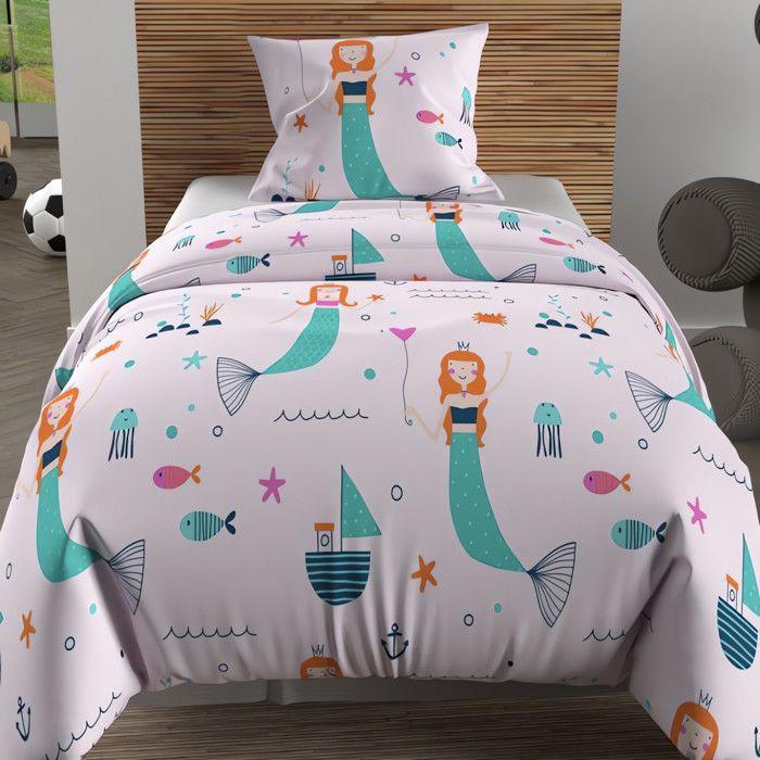 Duvet Cover Set 140x200 Cm SIRENES Pink, 100% Cotton 57 Threads/cm2, by Soleil d'Ocre