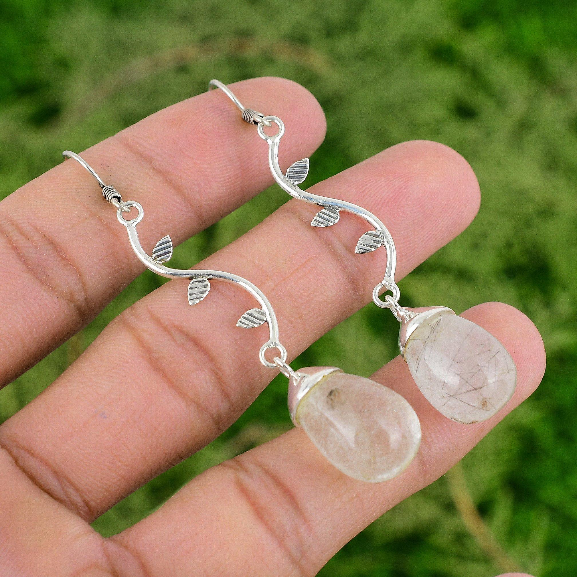 

Черный Рутиловый Кварц Драгоценный Камень Стерлинговое Серебро Подвески Новые Серьги Ювелирные Изделия