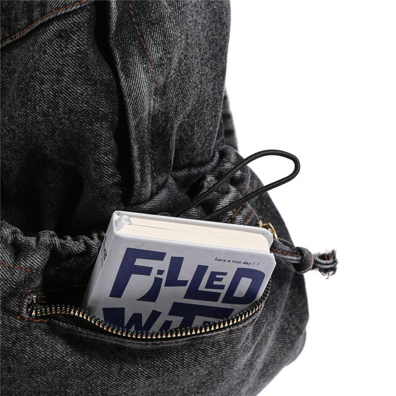 Denim Backpack Women's Fashionable Casual School Bag Trendy Rucksack with Drawstring Pockets