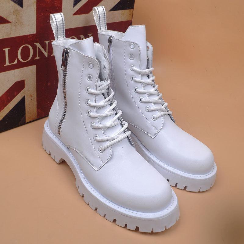 Men's Fashion Stage Nightclub Motorcycle Boots  Designer Shoes Black White Chelsea Boot Soft Leather Platform Short Botas