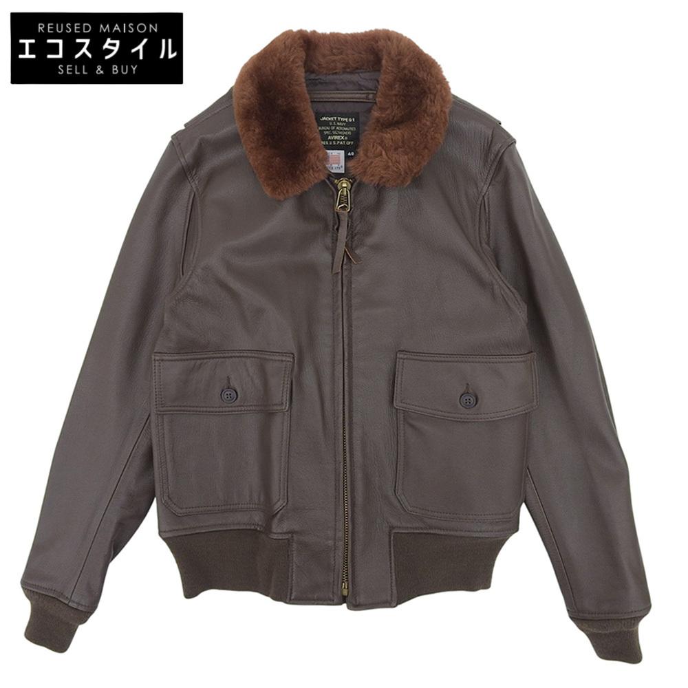 AVIREX Men's G-1 Goat Leather Flight Jacket with Boa Collar, Brown, Size 40, 6101027 Jacket 40 BrownUsed
