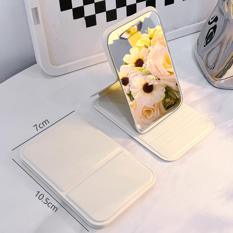 PU Leather Solid Color Foldable Makeup Mirror Simple Portable Handheld & Desktop Dual-Use Student Cute Pocket Mirror
