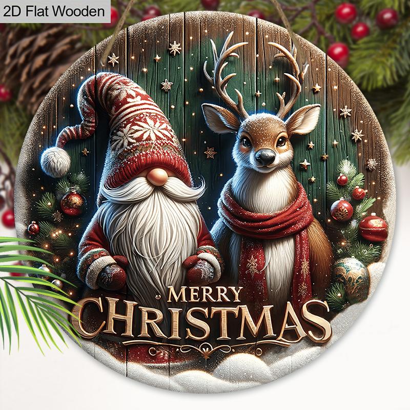 Christmas Wooden Sign Christmas Reindeer Dwarf Merry Christmas Wooden Wreath Sign Christmas Tree Decor Window Yard Indoor Room Decor Christmas Gift
