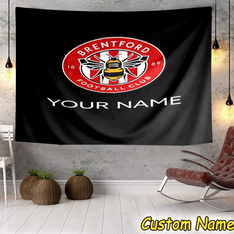 Custom Name Brentford Football Club Crest Tapestry Room Decoration Wall Hanging for Living Room Bedroom, dormitory, Birthday and Christmas gifts