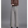 Autumn Winter Korean stytle Thickened WarmWool Wide Leg Pants Womens Fashion Striped High Waist Loose Straight Casual Trousers