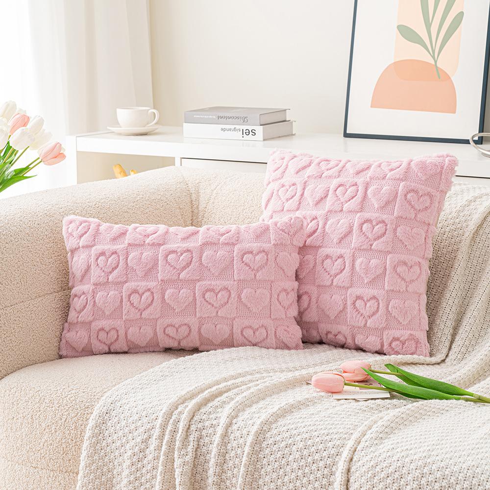 Valentinstag Liebeskissenbezug Dreidimensionales Plüschkissen Kissenkissen Kaninchenhaar Lendenkissen Festliche Wohnzimmerdekoration