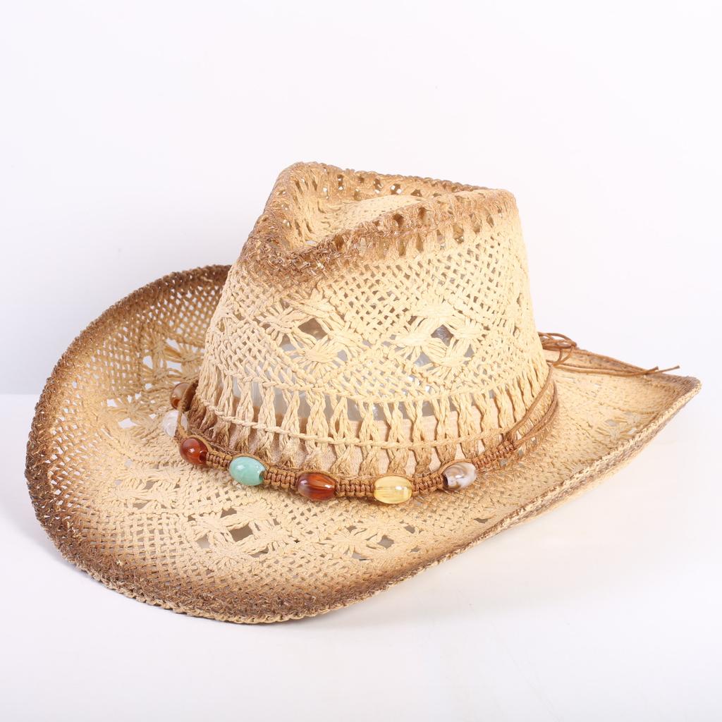Popular European and American fashion hollow woven hat straw hat men's and women's classic outdoor western denim straw hat
