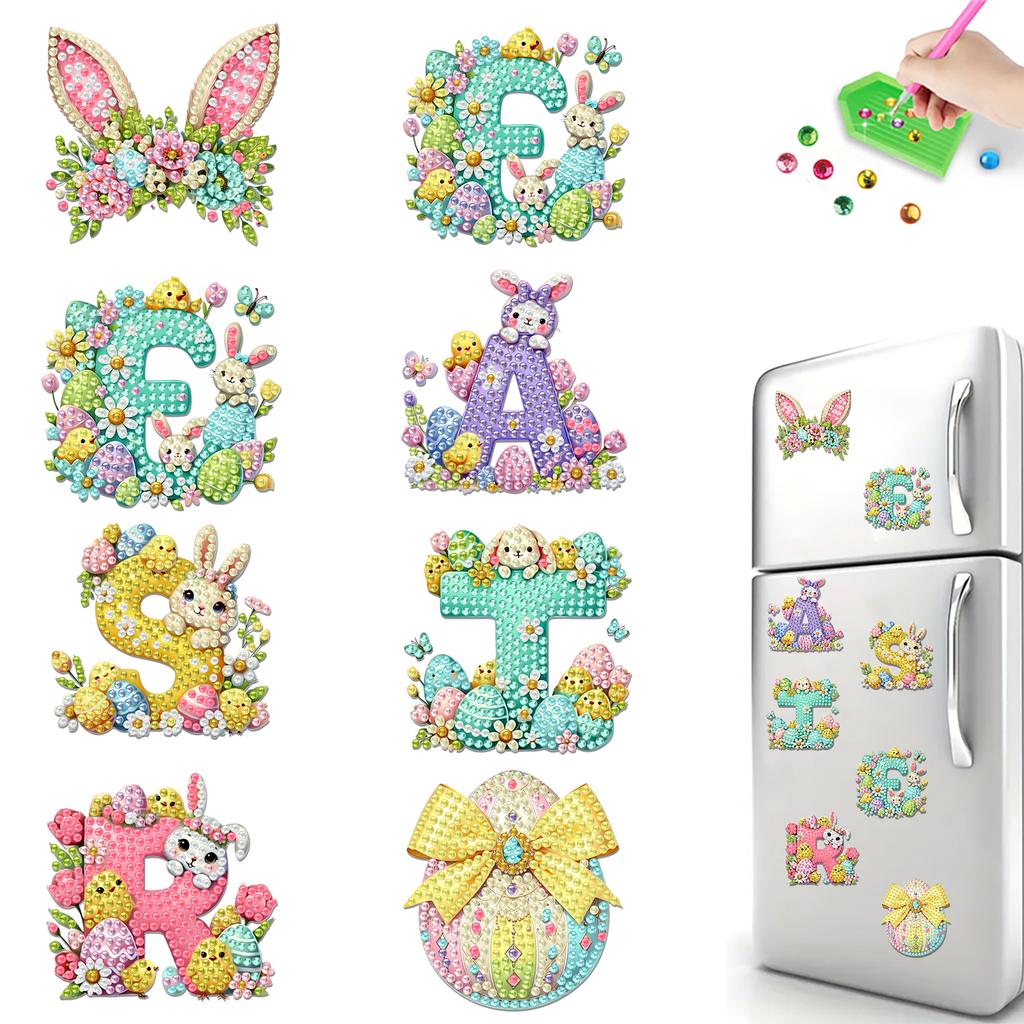 8pcs Easter 2D Acrylic DIY Diamond Art Fridge Magnet Kit Magnetic Diamond Art Decor for Beginners Gifts Home Car Garage Decors