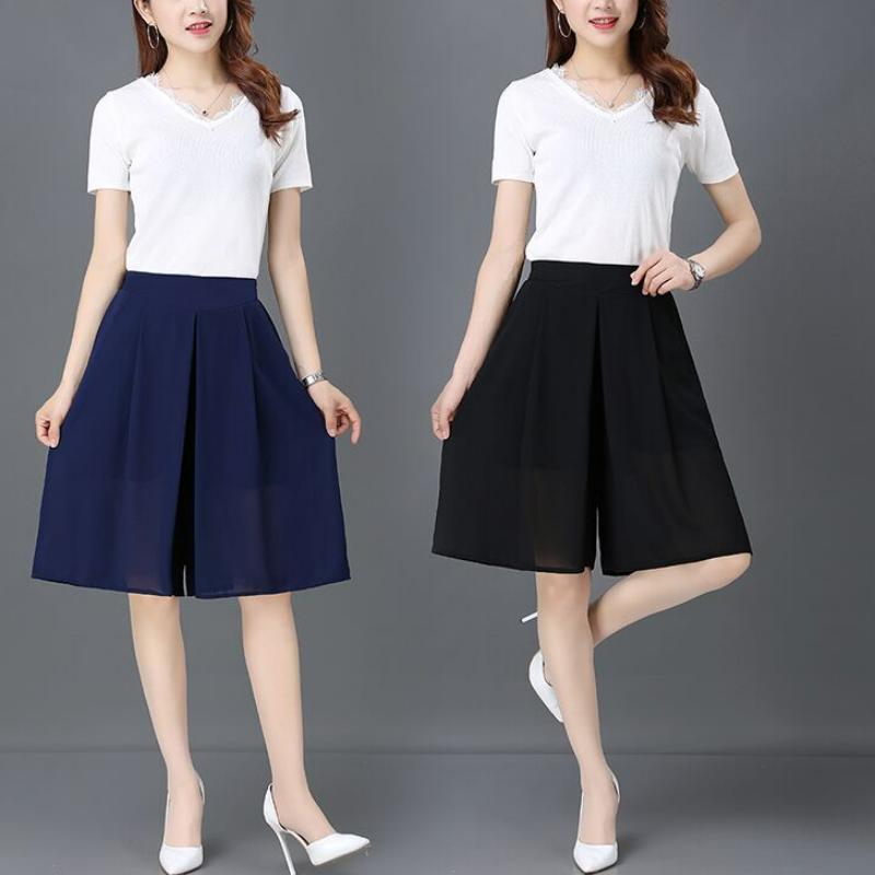 Korean Fashion Summer Women Oversized Chiffon Skirt Pants High Waist Wide Leg Versatile Solid Blue Streetwear Casual Trousers