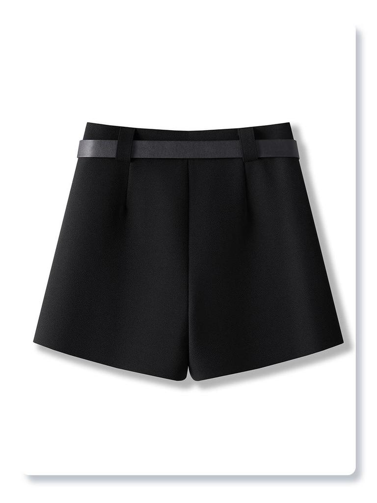 Women's 2024 High-Waist Khaki Wide-Leg Pants & A-line Shorts Set for Autumn/Winter
