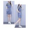 Pluss Størrelse Kvinner Sommer Mote Denim Kjole Casual Vasket Lappedesign Fete Damer Klær