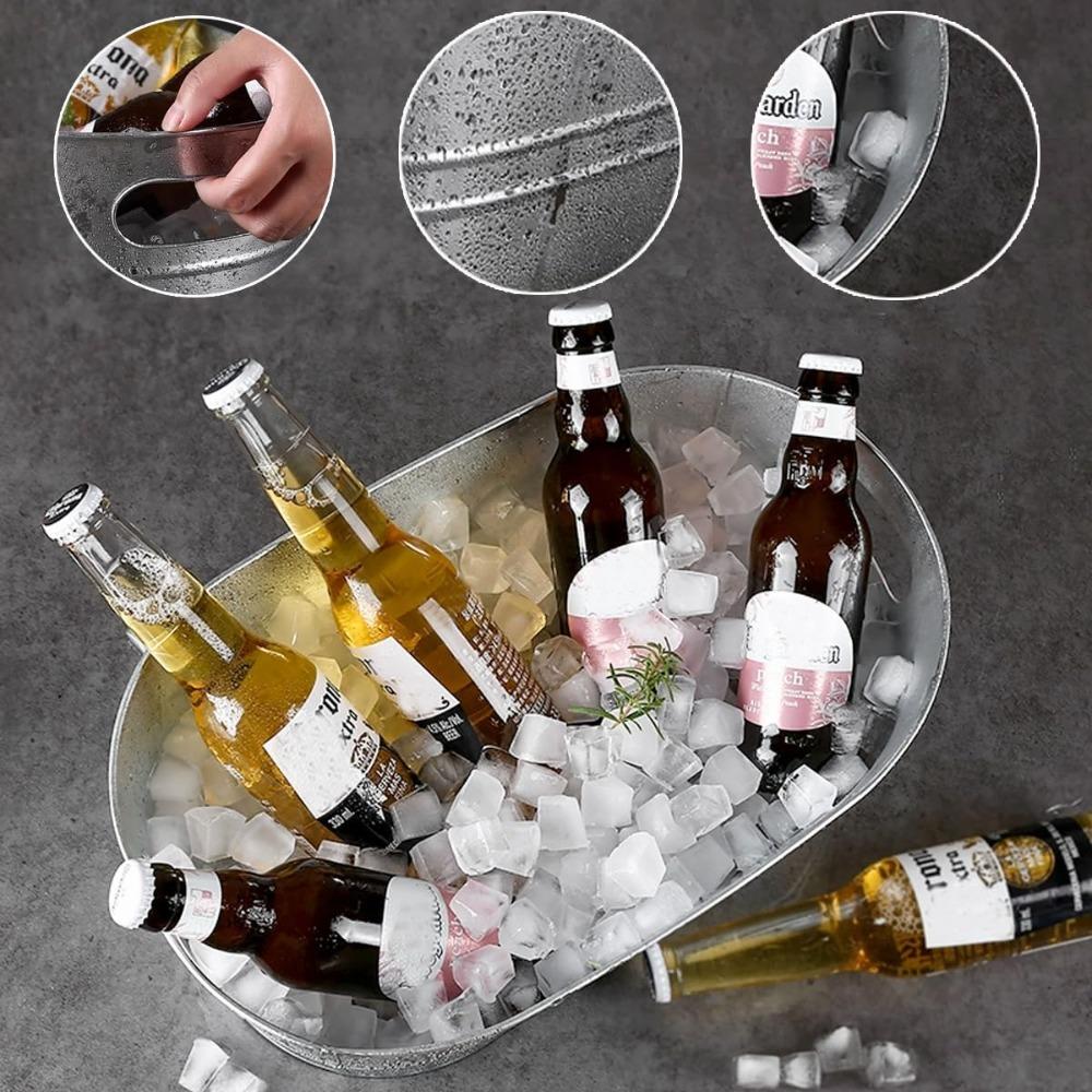 1pc Galvanized Tub Ice Bucket Large Metal Drink Buckets for Parties Beer Beverage Tub with Carry Handles for Champagne Cocktails Wine Cooling