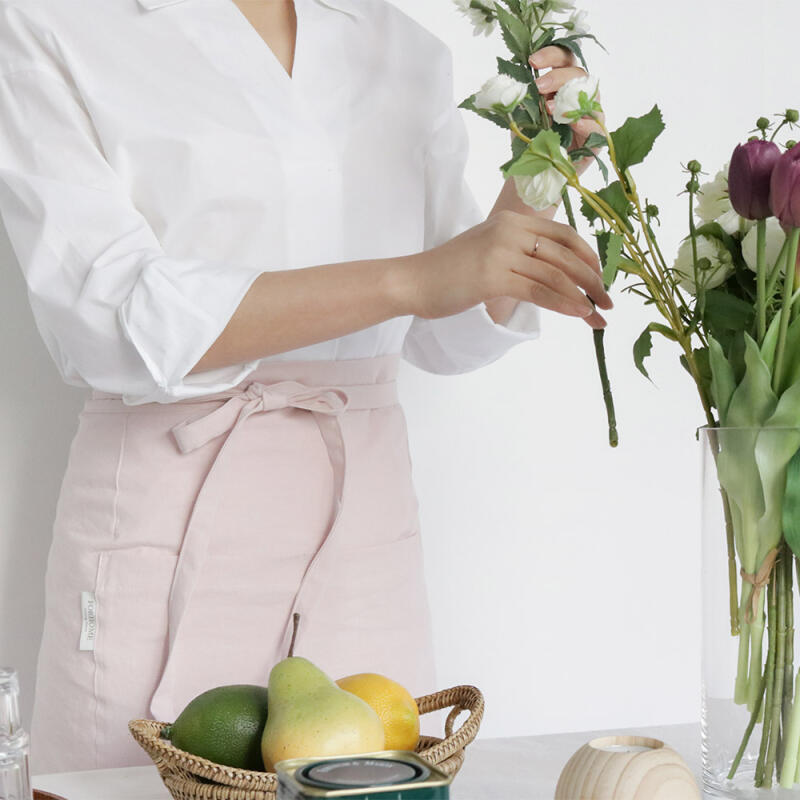 Plain Linen Short Wrap Half Apron (8 colors) Olive green