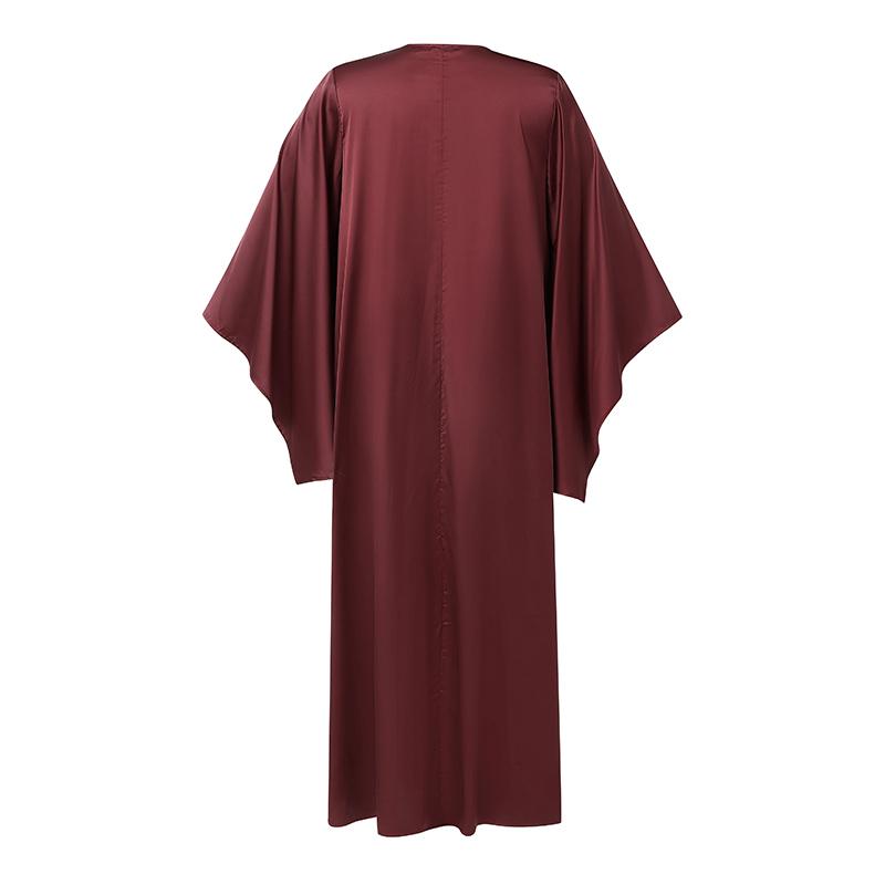 Women O Neck Batwing Sleeve Pleating Casual Long Oversized Dress Robes