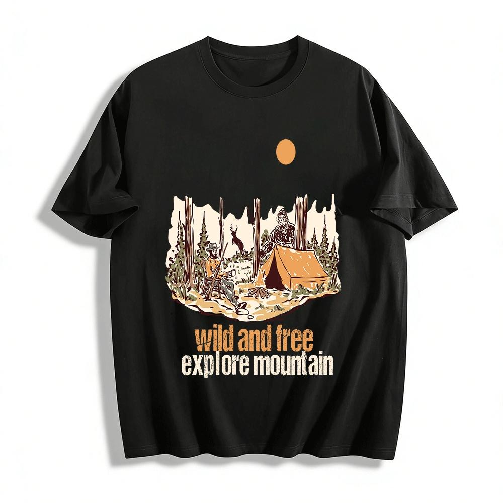 Wild And Free Explore Mountain Camping Graphic Tee Pure cotton T-shirt XXS