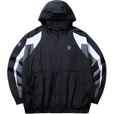 Anta Basketball-Serie Gespleißte Kapuzen-Reißverschluss-Logo Langarm Lockerer Windbreaker Unisex Oberbekleidung Schwarz 172441603N-3