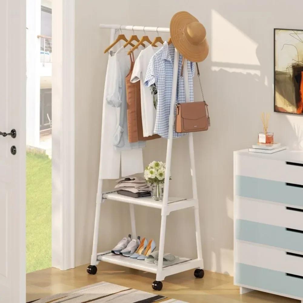 Mobilny Stojak na Ubrania Przenośny Wielowarstwowy Wiszący na Ubrania Mobilny Wieszak Półki do Przechowywania Z Kółkami Proste Trójkątne Stojaki na Ubrania