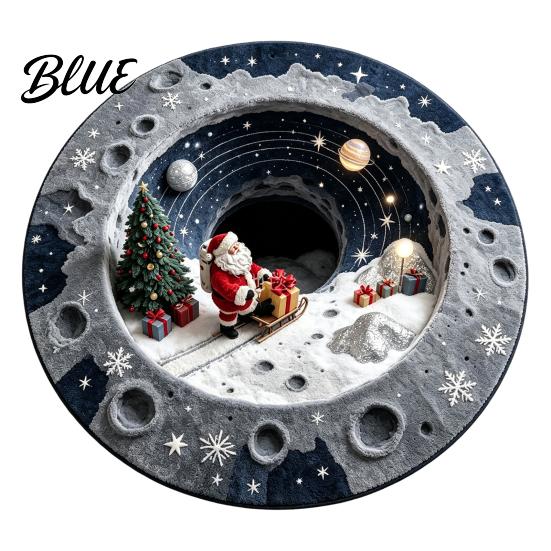 Washable Round Area Rug 3D Optical Illusion Christmas Rug, Cute Santa Claus Crystal Velvet Floor Mat, Non Slip Decor Vivid Printed Circular Carpet for