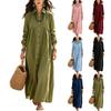 Women's Color Long Shirt Dress with Turn-Down Collar and Single-Breasted Button Front for Casual Wear