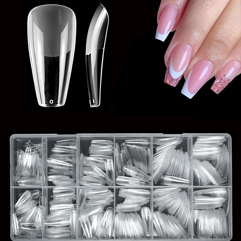 600 Medium Almond-Shaped Nail Tips, Almond X Gel Nail Tips, Transparent False Nails, Full Cover Acrylic Nail Tips for Nail Extension