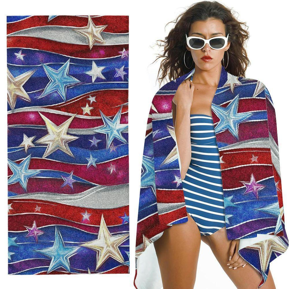 

Beach Towel Multi-Purpose Flag Star Pattern Super Absorbent Pool for Travel Swimming Camping Essential Beach Towel W30*H60(CM)