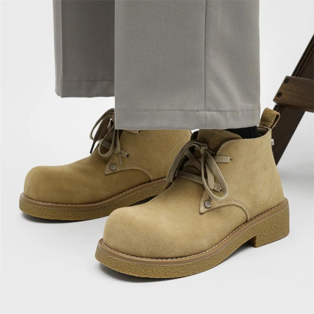 Pánské kotníkové boty Derby z hovězí semišové kůže, pánské ležérní pracovní boty s kulatou špičkou a smyslem pro design, pánské ležérní kožené boty