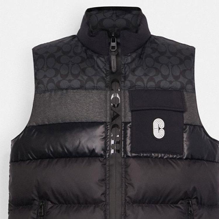 Coach Logo Print Stand Collar Zip Casual Sleeveless Down Jacket Men Jacket Black CG626-R81
