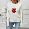 Womens Winter Knit Sweater With Strawberry Jacquard Round Neck Long Sleeve Loose Fit Casual Pullover