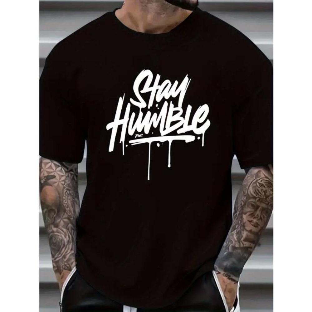 European Sizes Stay Humble_ Graphic Tee for Men - Casual & Stylish Breathable Men s Casual, Letter Print T-shirt S чёрный