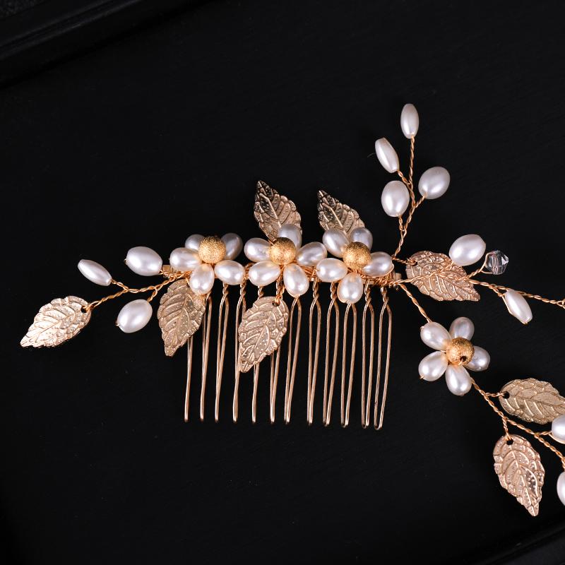 Trendiger Hochzeits Haarkamm Tiara Perle Blatt Haarrebe Braut Kopfschmuck Gold Handgefertigt Braut Haarschmuck Hochzeits Haaraccessoires
