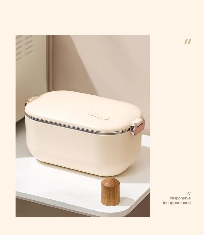 Portable 1L Electric Lunch Box OfficeOutdoor Stainless Steel Waterless Heated Lunch Box Food Heater Travel Insulated us бежевый 5837₽