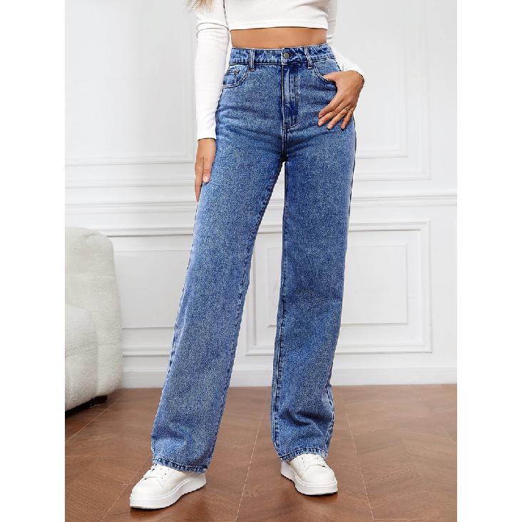 2026 Elastic Washed Women s Fashion Straight-Leg Jeans Long High-Waisted Denim Pants for Women S