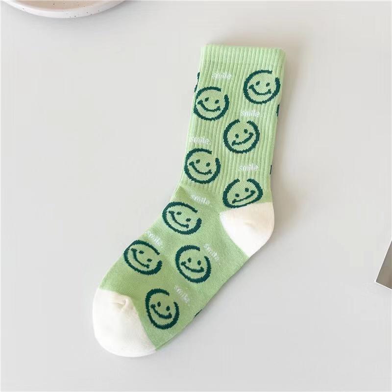 Spring Summer Green Smiling Face Women Socks Cotton Kawaii Korean Japanese Designer Socks Cartoon Dinosaur Socks