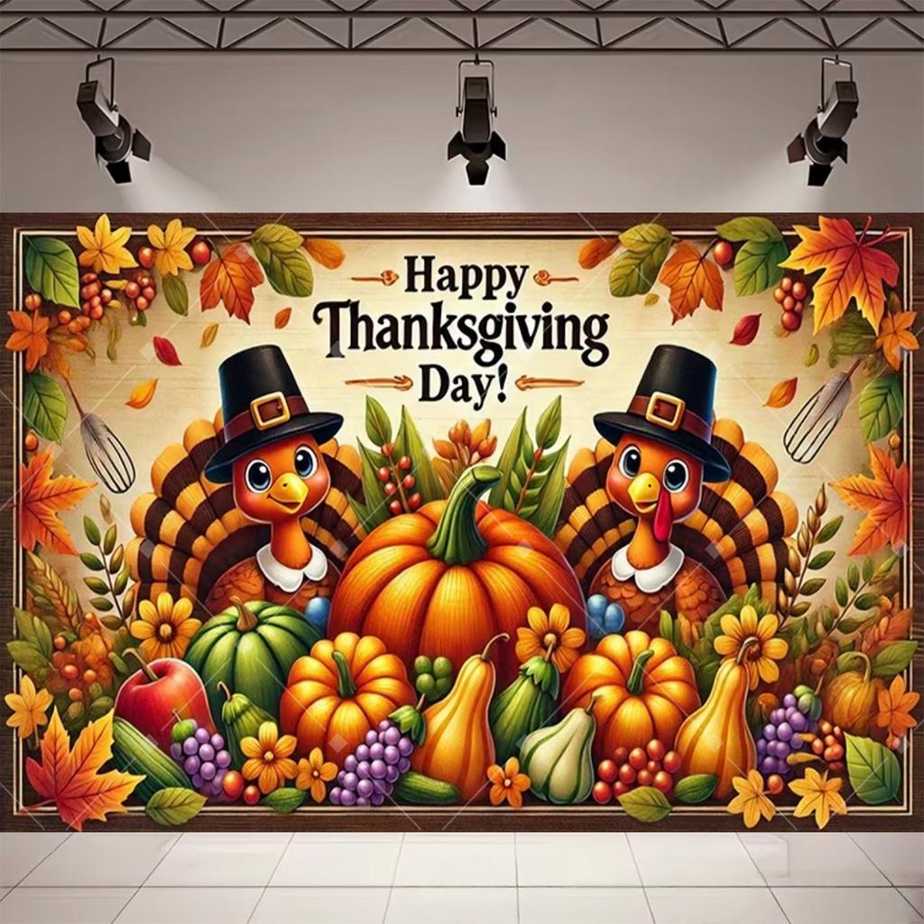 Happy Thanksgiving photo backdrop, autumn harvest, pumpkin, maple leaf, fall party decor648