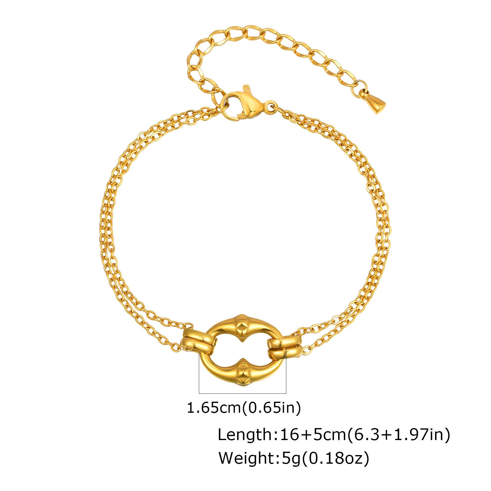 Stainless Steel Double Flat Cross Chain Rivet Oval Gold Bracelet Female 2409