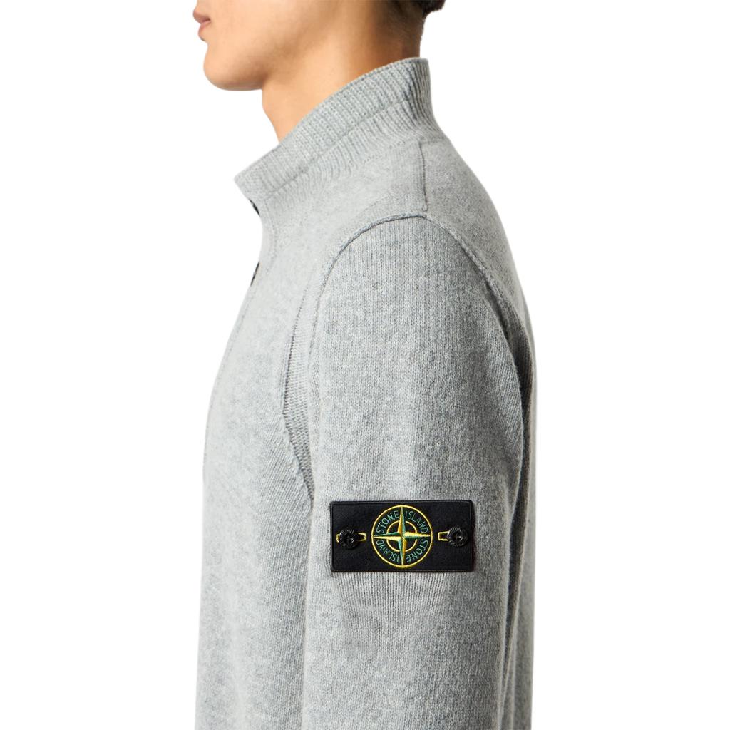 Stone Island Logo Sleeve Badge Solid Color Knit Sweater Men sweater Gray L2S155100040S00A3V0M60
