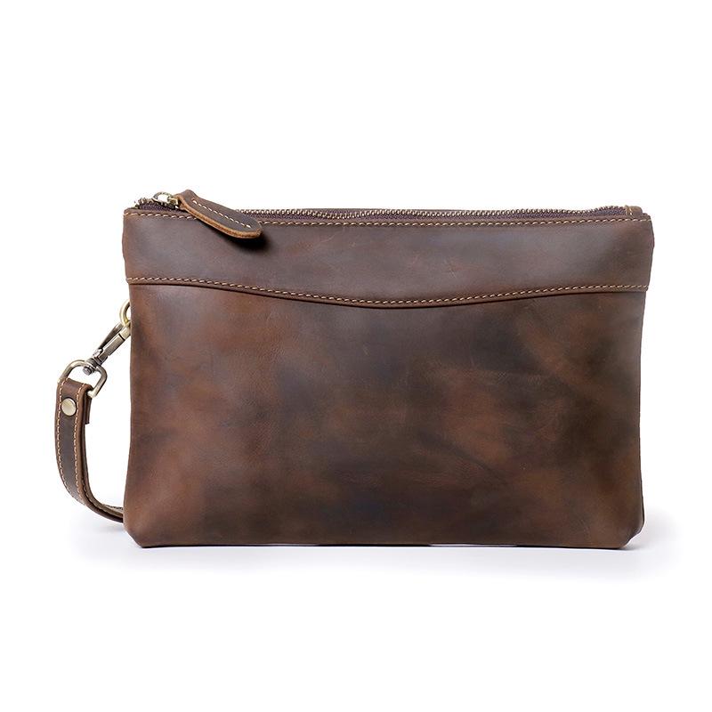 Men s Retro Crazy Horse Leather Clutch - Large Capacity Cowhide Wristlet Wallet