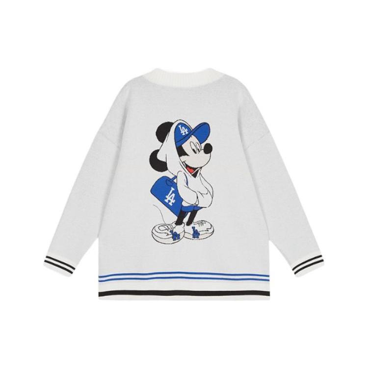 MLB X Disney Knitwear Unisex White V Neck Moderate Cardigan 31KTK1011-07I