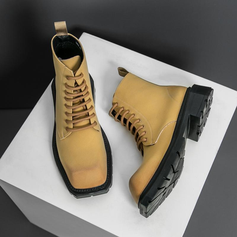 Winter Hot Selling High Top Workwear Shoes Thick Soled Lace Up Handsome Men's Motorcycle Boots Men's Business Ankle Boots