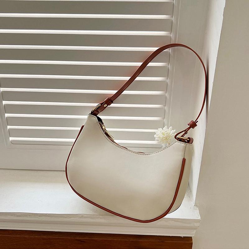 Womens Fashi Handbags Retro Solid Color Pu Leather Bag Half Simple Color Underarm Shoulder Bag Mo Casual Purse