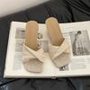 Fashion versatile retro woven pleated cover toe slope heel slippers girls summer new with skirt thick bottom cool slippers