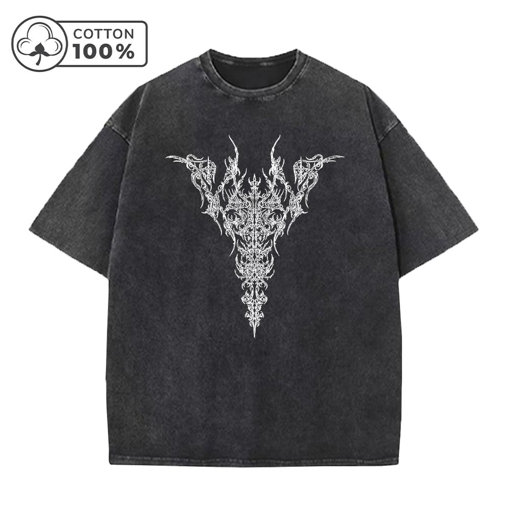 Summer Casual Washed Cotton T-Shirt Retro Gothic Style Sheep s Head Print Short Sleeved Unisex Suitable For Outdoor Fitness