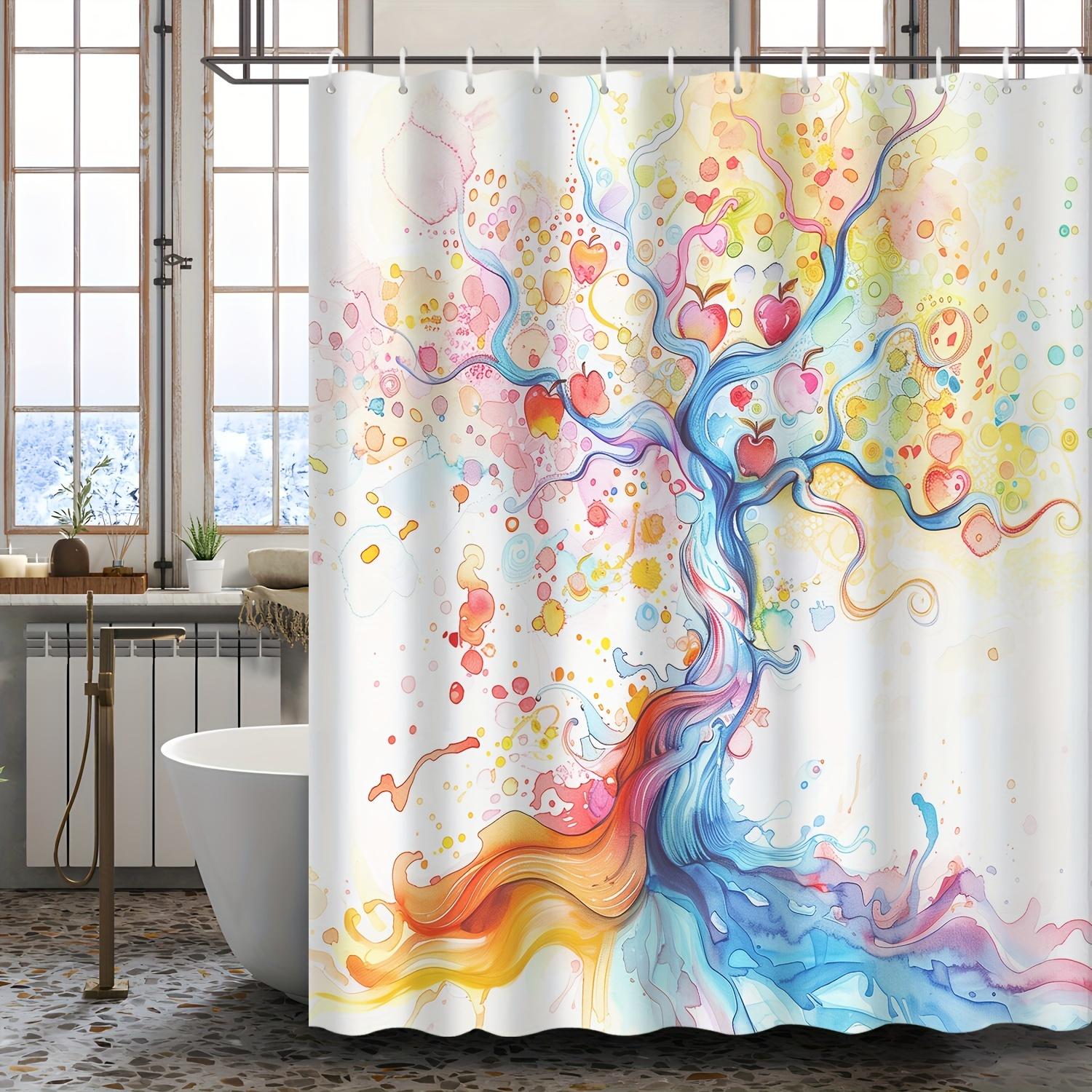 

Shower Curtain: Vibrant Abstract Tree with Colorful Apples for a Bright and Artistic Bathroom Decor W90XH180cm