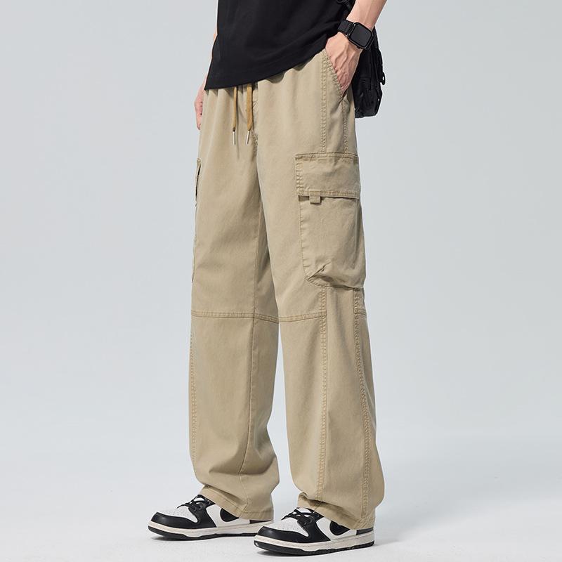 American trendy brand Lyocell large pocket overalls casual pants men's trend loose wide-leg straight elastic waist trousers