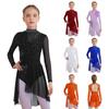 Girls Lyrical Dance Dress Mock Neck Long Sleeve Cutout Back Sheer Mesh Ruched with Glittery Rhinestones