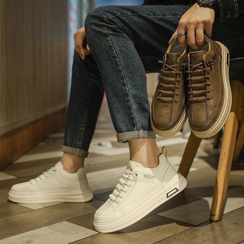 Men's high-end inner height-increasing shoes autumn and winter leather casual board shoes