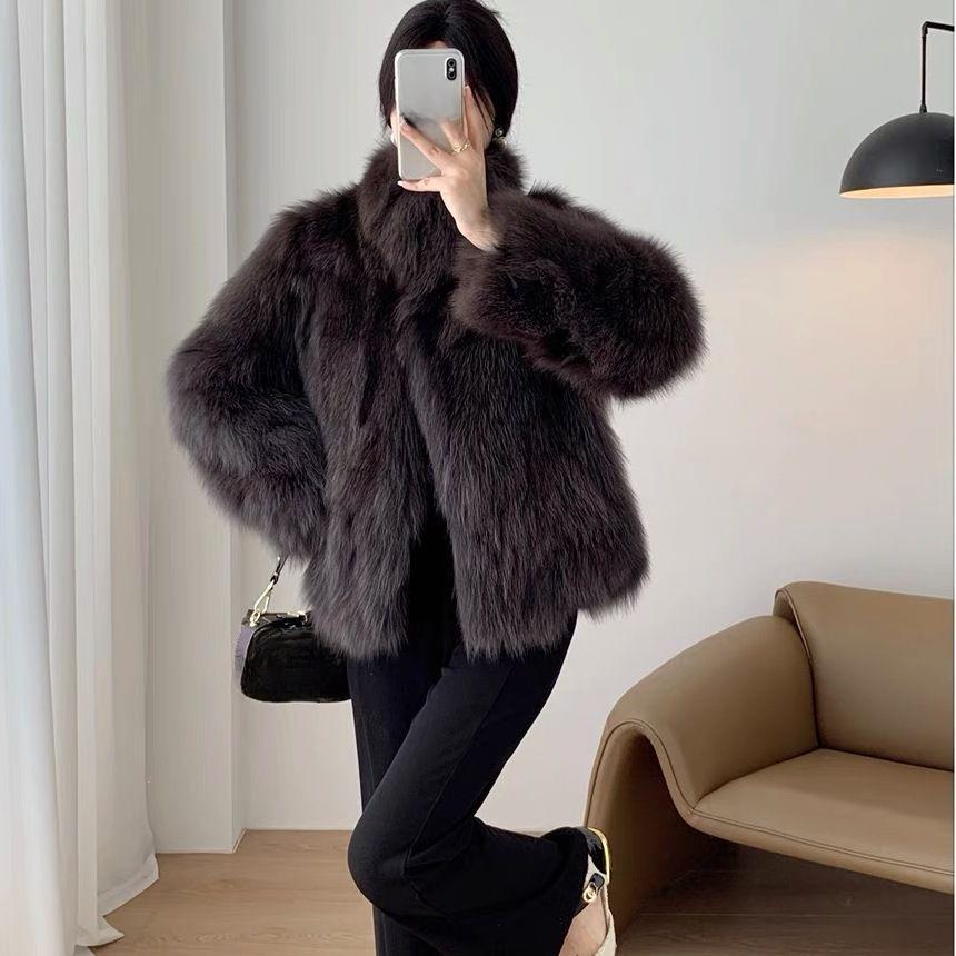 Winter New Environmentally Friendly Fur Stand-up Collar Jacket, High-end Fashionable Warm Thickened Plush Coat